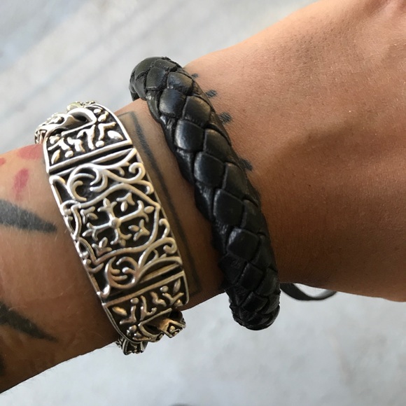 SOLD Genuine black leather band bracelet - Picture 6 of 8